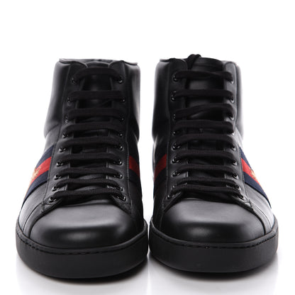 Gucci Calfskin Miro Soft Web Bee Embroidered Mens Ace High Top Sneakers 9.5 Black 2 of 10