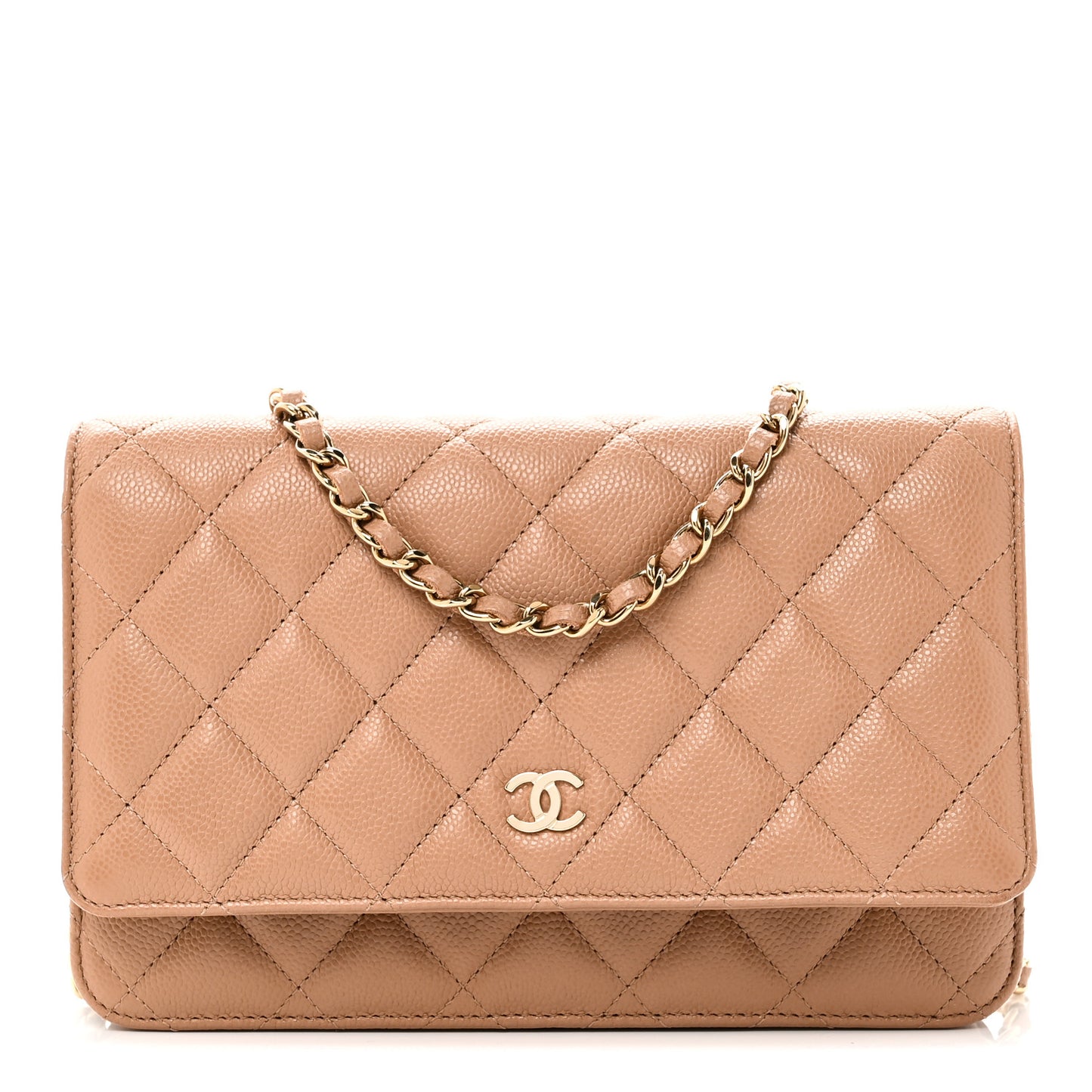 Caviar Quilted Wallet on Chain WOC Dark Beige