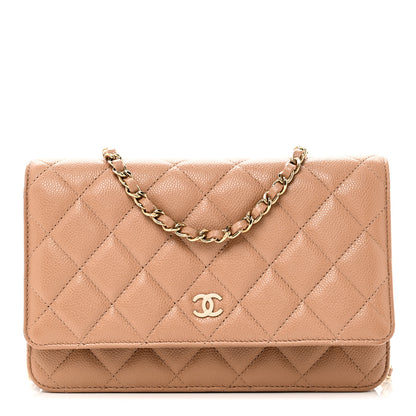 Chanel Caviar Quilted Wallet on Chain WOC Dark Beige 1 of 12