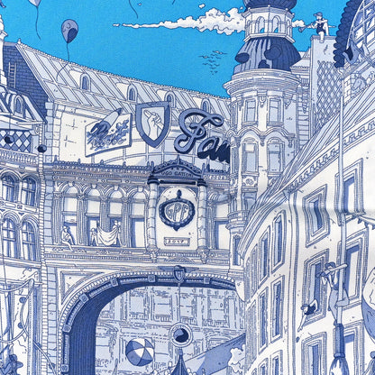 Hermes Silk Le Grand Prix du Faubourg Scarf 90 Bleu Azur Bleu Jean White 2 of 3