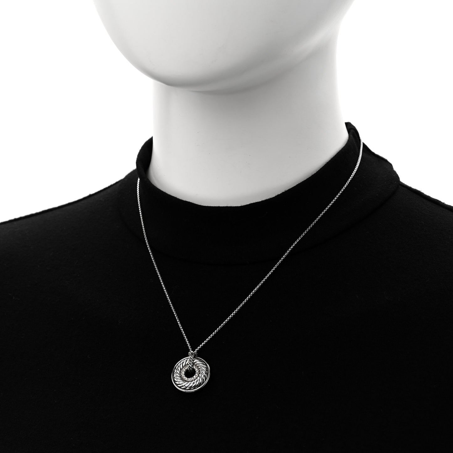 Sterling Silver Diamond Sculpted Cable Disc Necklace