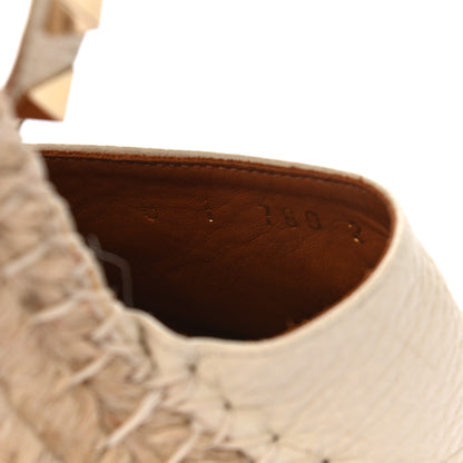 Valentino Garavani Grained Calfskin Rockstud Ankle Wrap Espadrille 15/85mm Wedges 36 Light Ivory 9 of 9