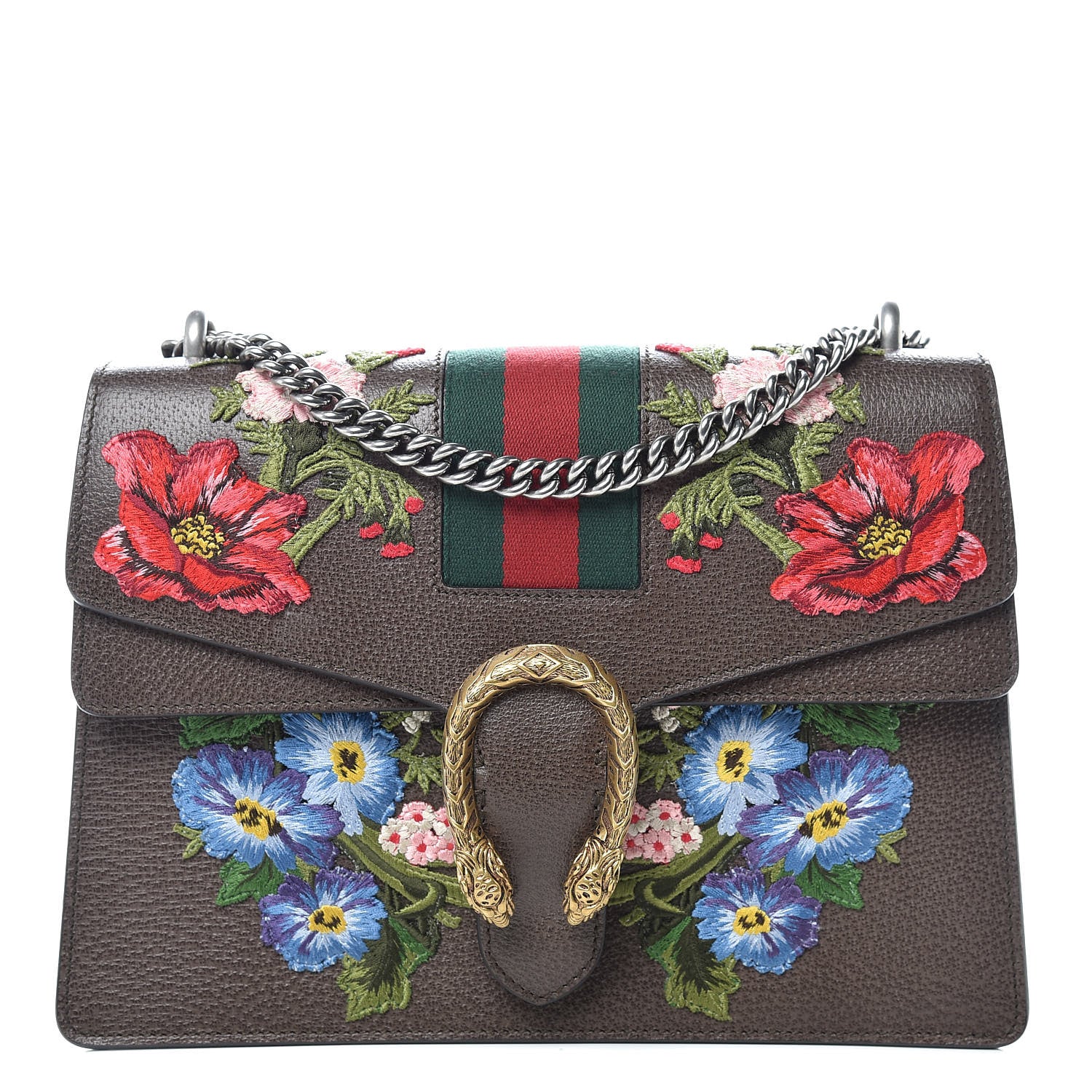 Gucci Calfskin Web Floral Embroidered Medium Dionysus Shoulder Bag New Acero 1 of 9