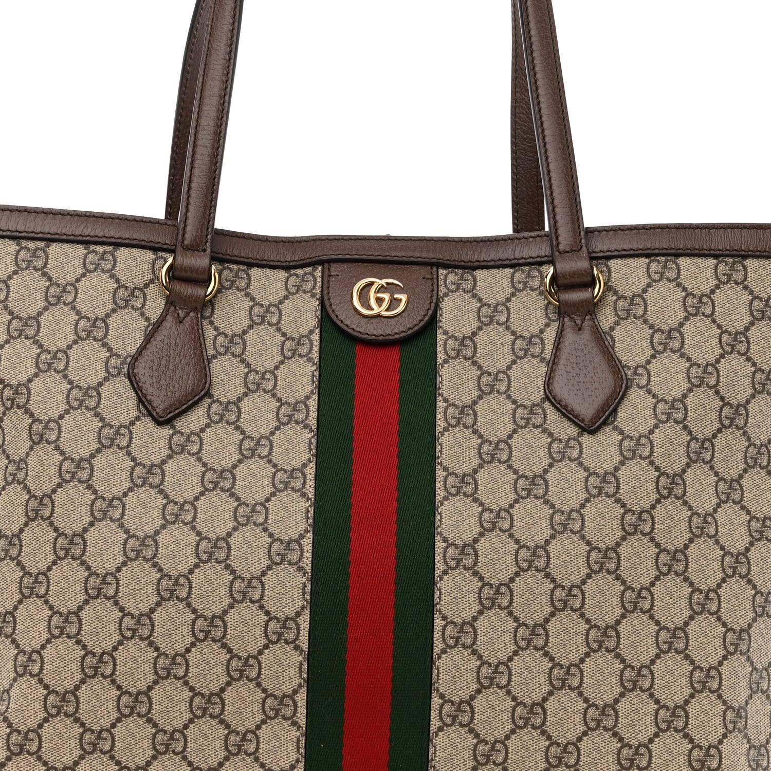 Gucci GG Supreme Monogram Textured Calfskin Web Medium Ophidia Shopping Tote Beige Ebony New Acero 6 of 8