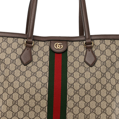 Gucci GG Supreme Monogram Textured Calfskin Web Medium Ophidia Shopping Tote Beige Ebony New Acero 6 of 8
