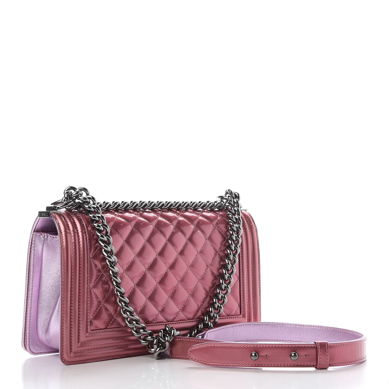 Chanel Metallic Patent Calfskin Quilted Medium Boy Flap Light Pink 3 of 11