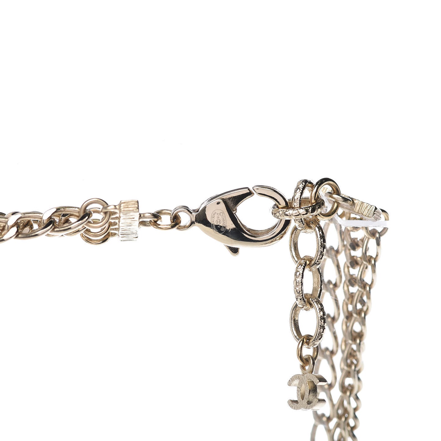 Multi Strand Chain Baguette Crystal CC Necklace Gold