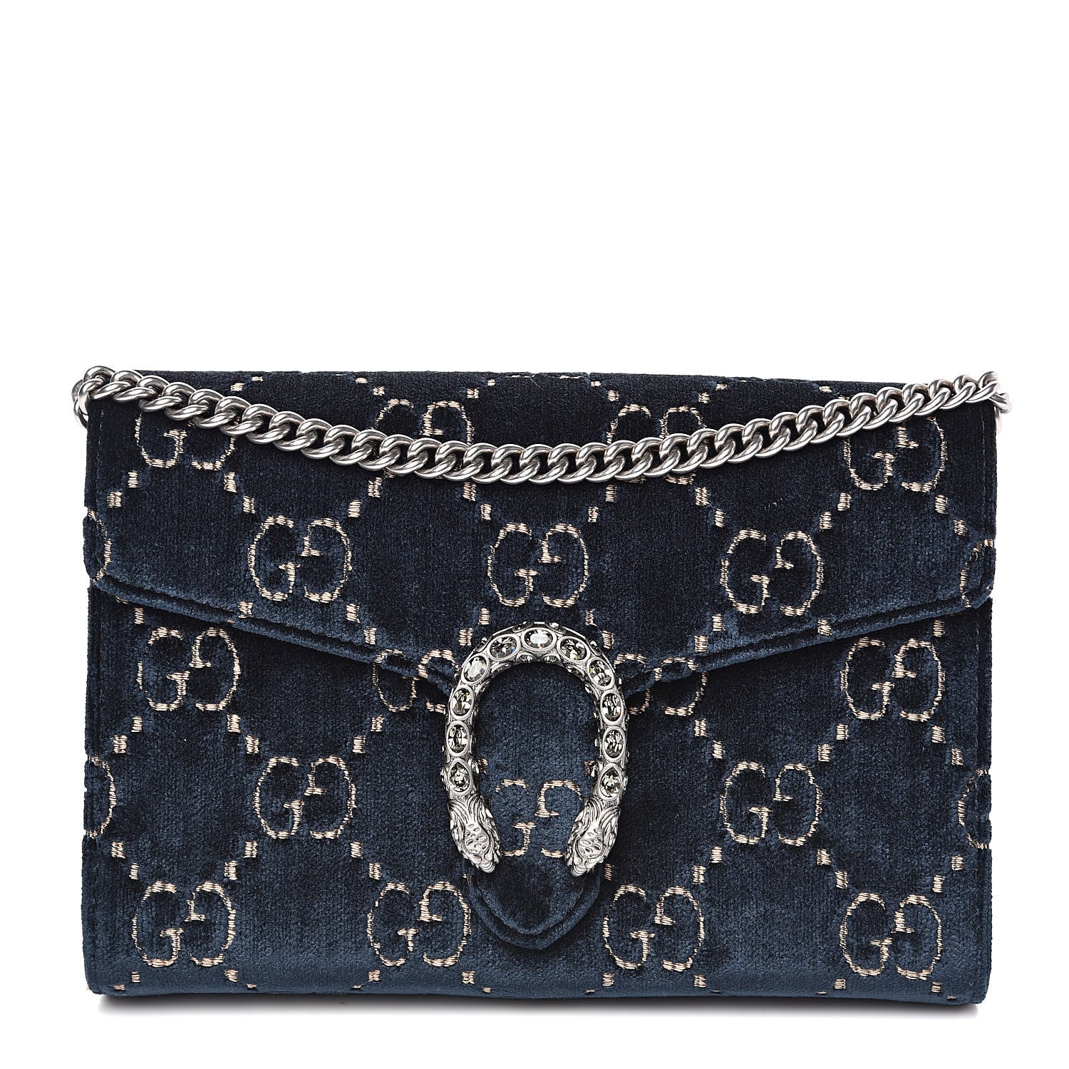 Gucci Velvet Crystal GG Monogram Mini Dionysus Chain Wallet Blue Beige Black 1 of 11