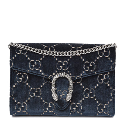Gucci Velvet Crystal GG Monogram Mini Dionysus Chain Wallet Blue Beige Black 1 of 11