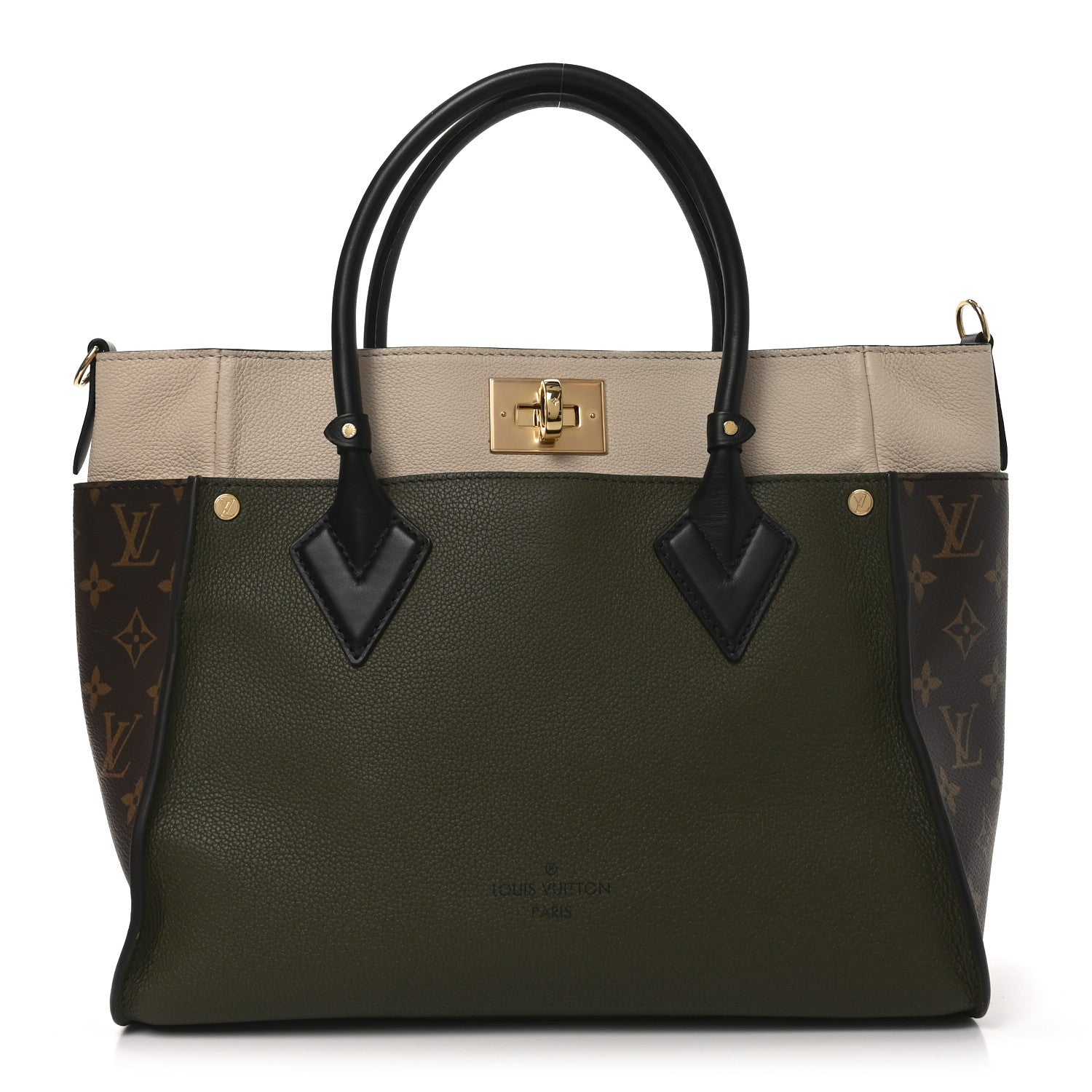 Louis Vuitton Calfskin Monogram On My Side MM Laurier Green Toffee Latte Beige 1 of 9