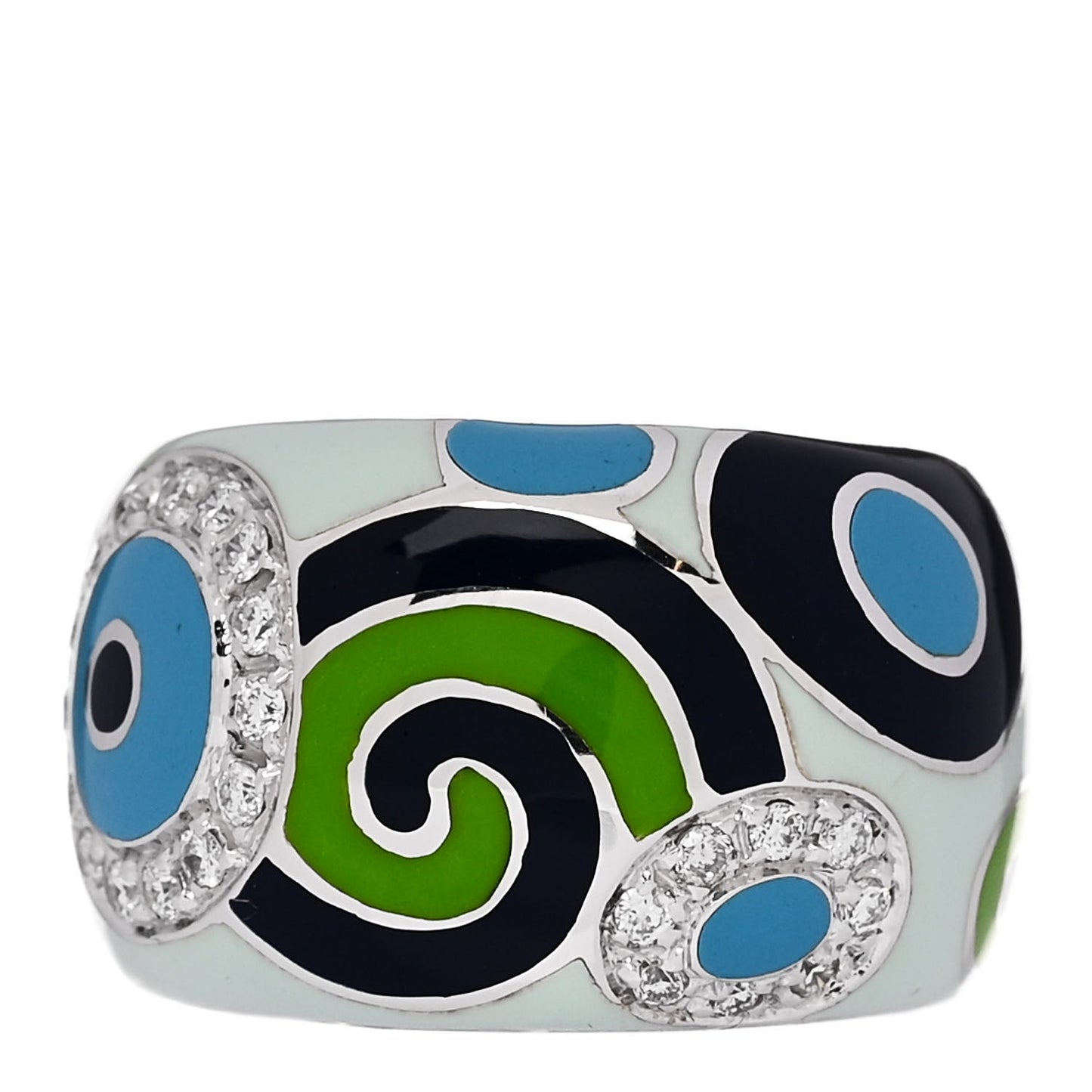 18K White Gold Diamond Enamel Evil Eye Ring 52 6 Multicolor