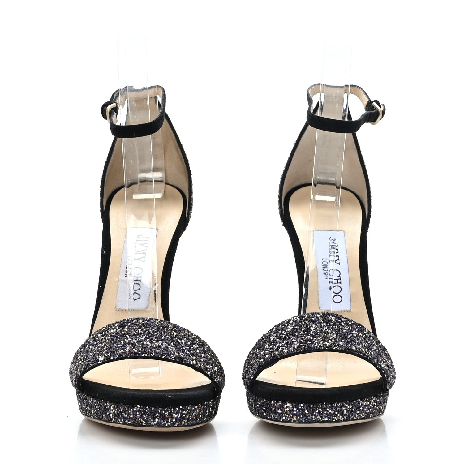 Jimmy Choo Dusty Glitter Misty 120 Sandals 35.5 Twilight Black 2 of 7