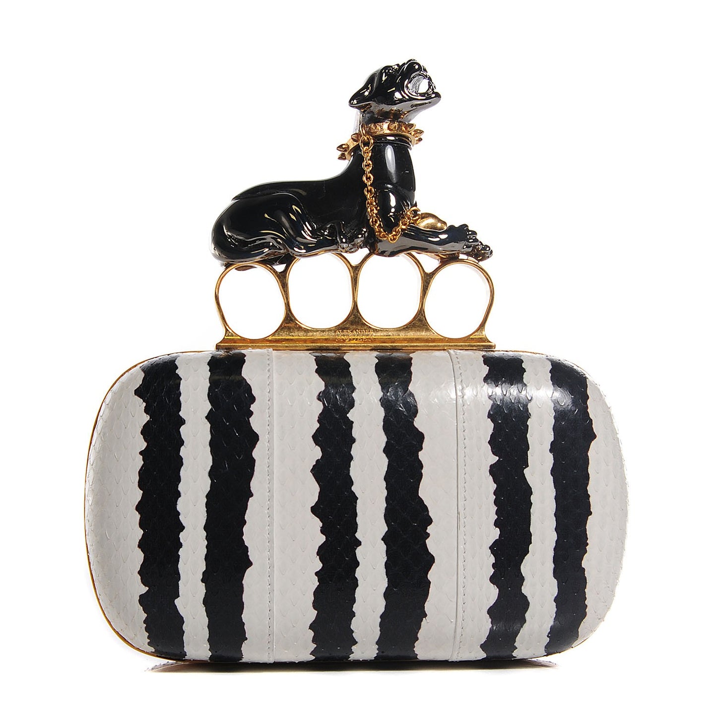 Watersnake Panther Knuckle Duster Clutch Black White