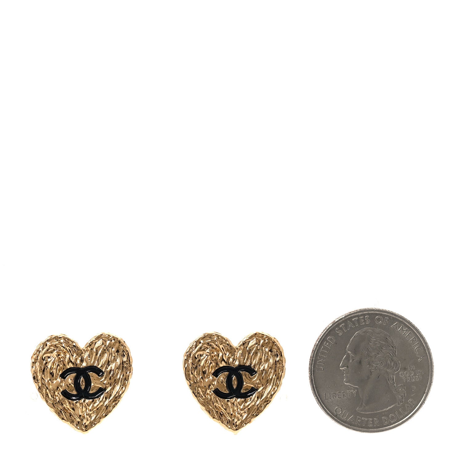 Chanel Metal Enamel CC Heart Clip On Earrings Gold Black 2 of 4
