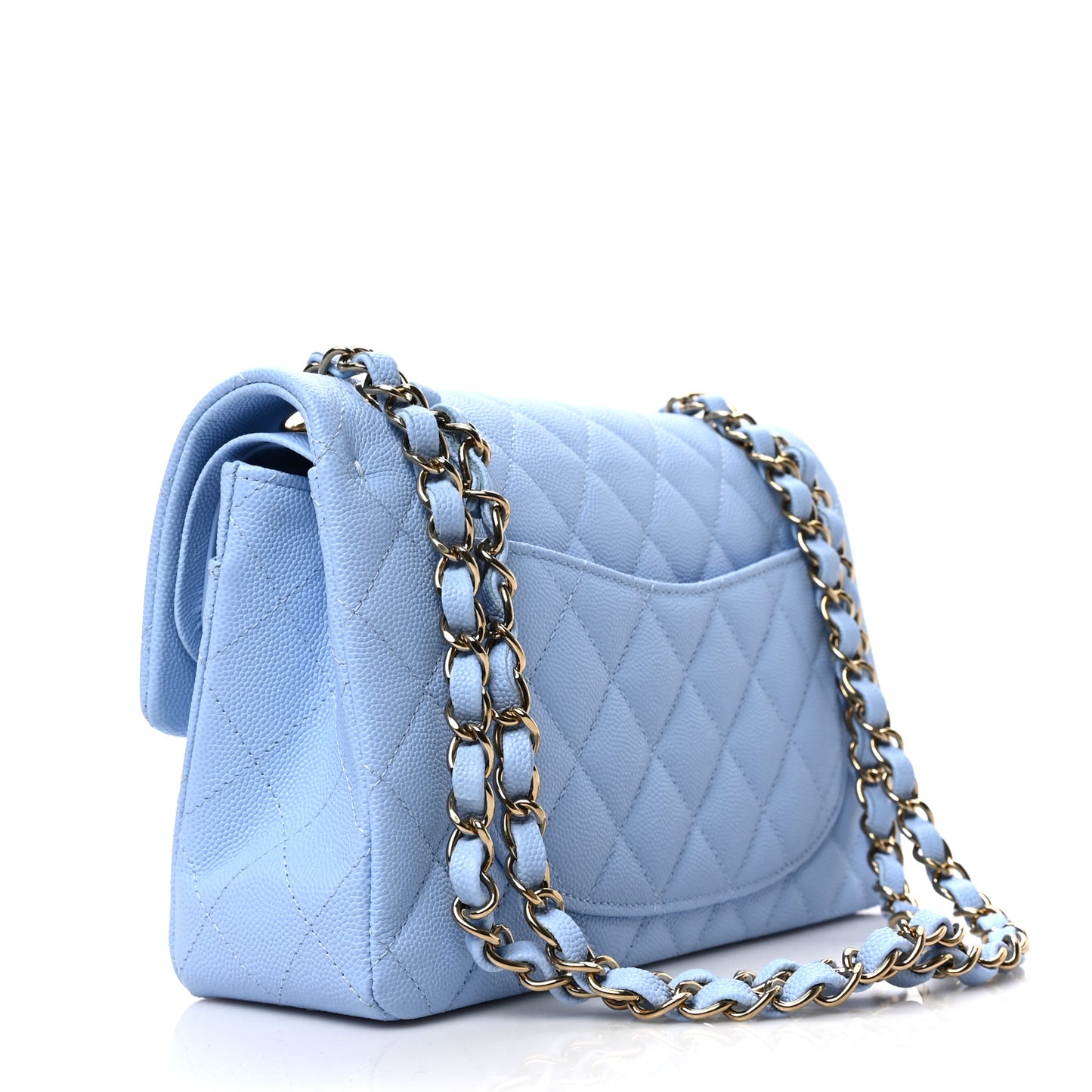 Caviar Quilted Small Double Flap Light Blue