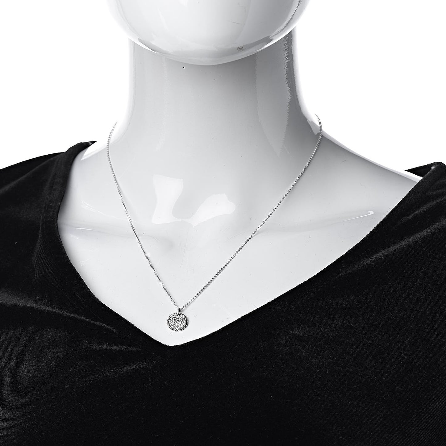 18K White Gold Diamond Cable Collectibles Pave Charm Pendant Necklace