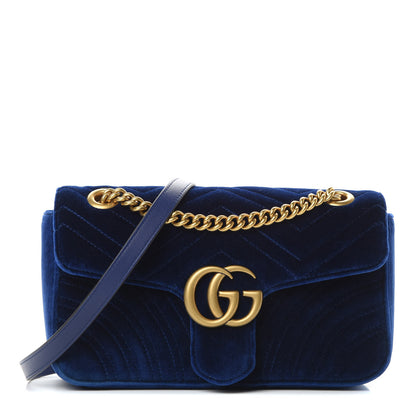 Gucci Velvet Matelasse Small GG Marmont Shoulder Bag Cobalt Blue 1 of 11
