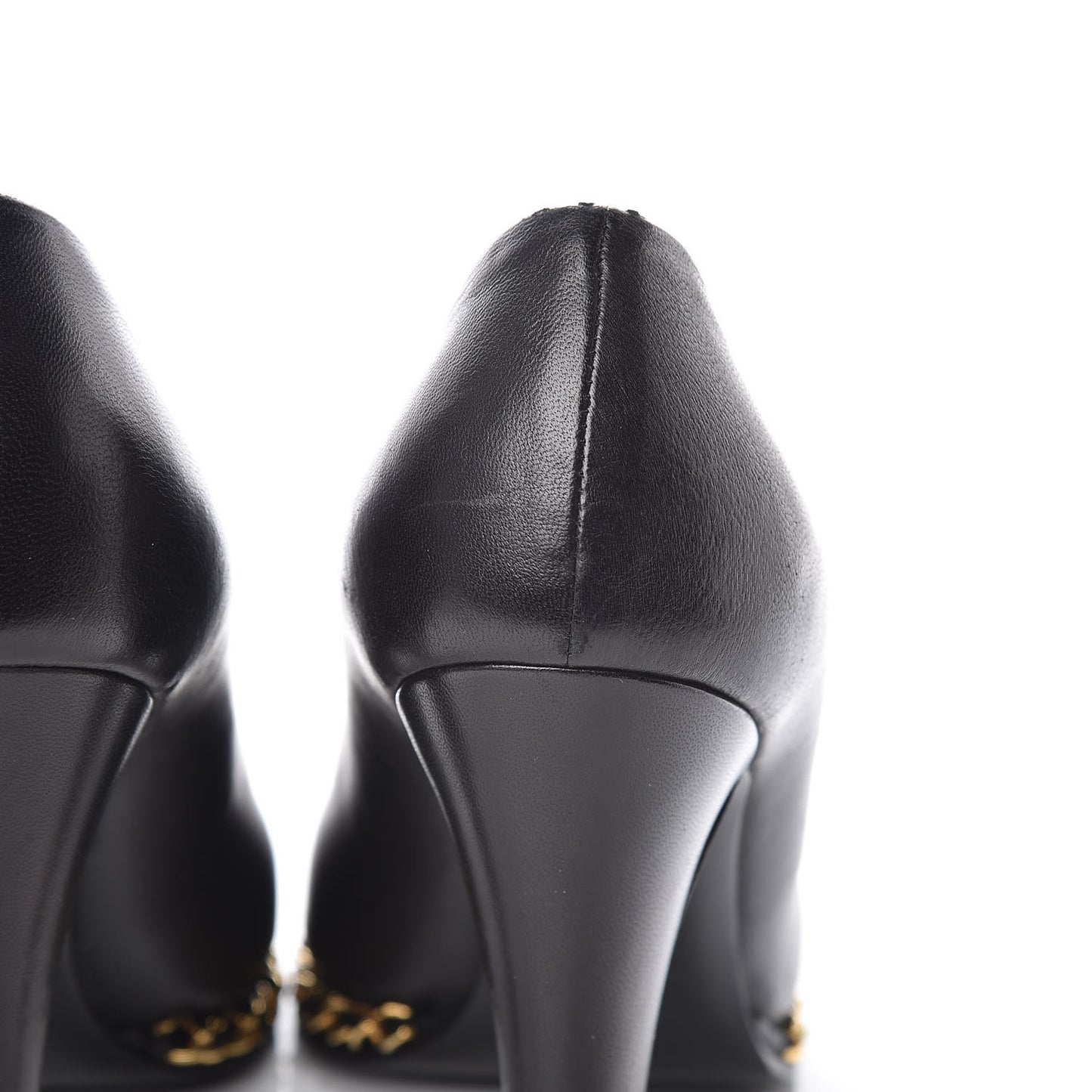 Lambskin Chain Around Cap Toe Pumps 36.5 Black Gold