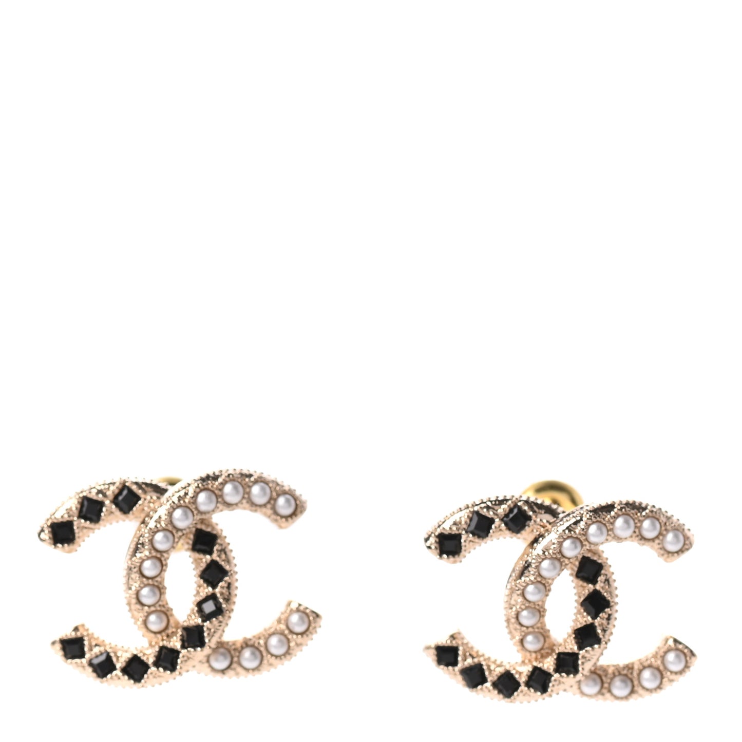 Resin Pearl CC Earrings Gold Black