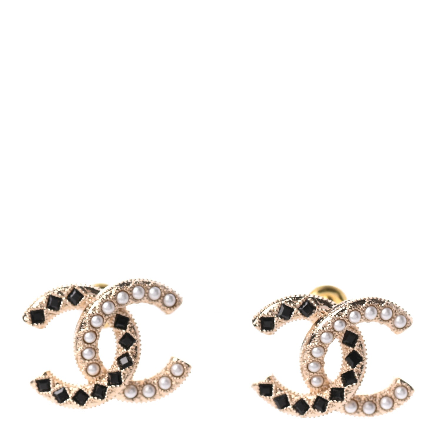 Chanel Resin Pearl CC Earrings Gold Black 1 of 5