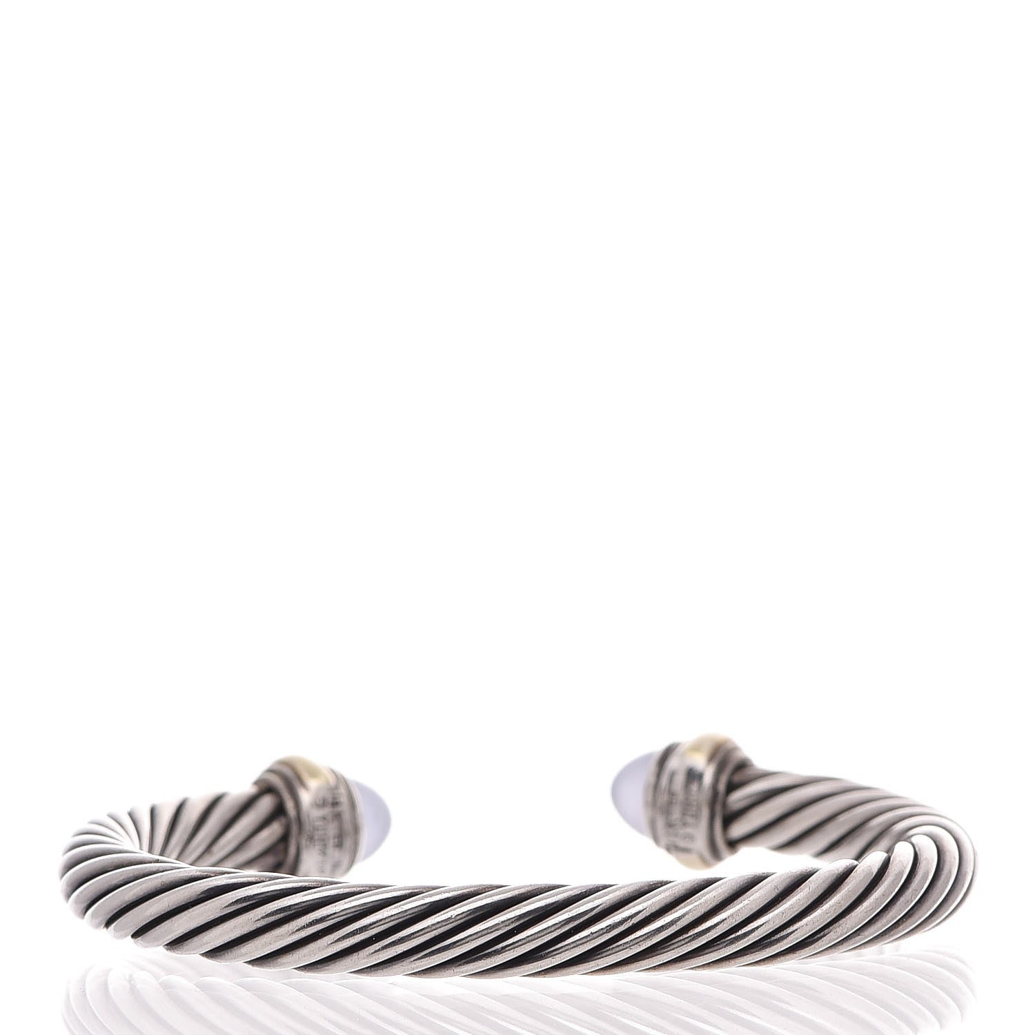 David Yurman Sterling Silver 14K Yellow Gold Chalcedony 7mm Cable Classics Bracelet 3 of 5