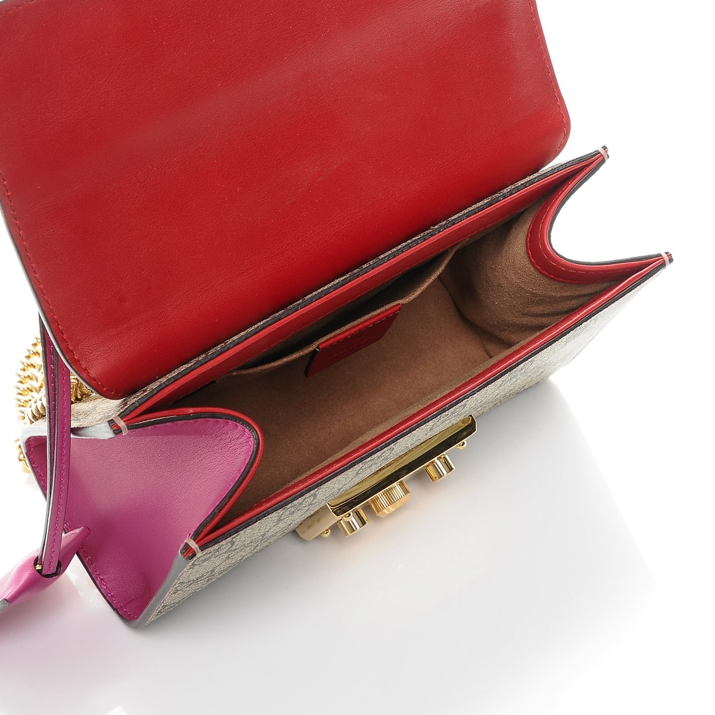 GG Supreme Monogram Calfskin Small Padlock Shoulder Bag Beige Hibiscus Red New Rosette