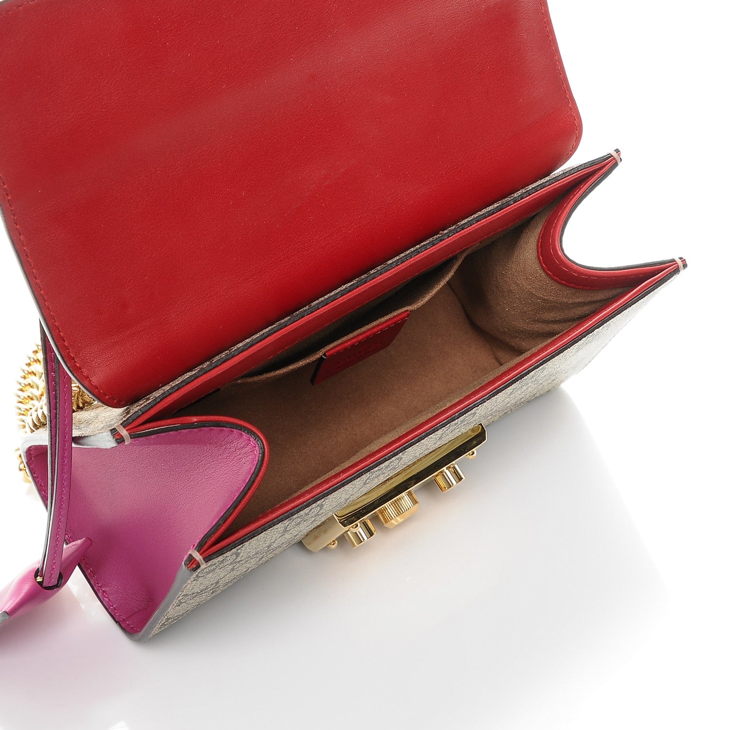 Gucci GG Supreme Monogram Calfskin Small Padlock Shoulder Bag Beige Hibiscus Red New Rosette 5 of 8