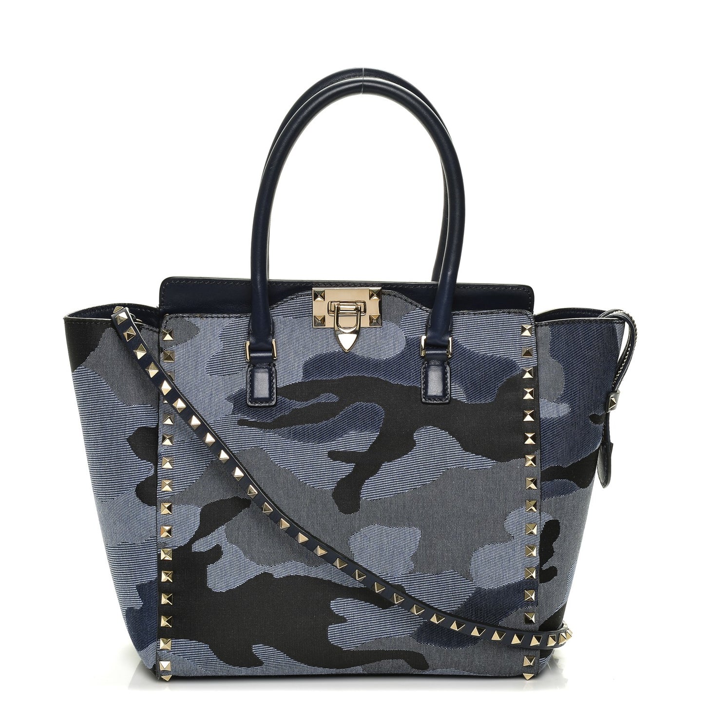 Canvas Camouflage Rockstud Double Handle Tote Blue
