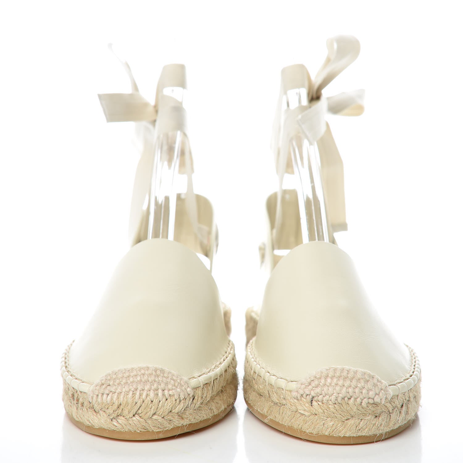 Christian Dior Calfskin Nicely-D Ankle Tie Espadrilles Flats 37.5 Off White 2 of 7