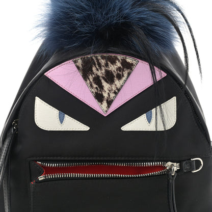 Fendi Nylon Vitello Fox Goat Fur Monster Eyes Mini Backpack Black Multicolor Sky 8 of 10