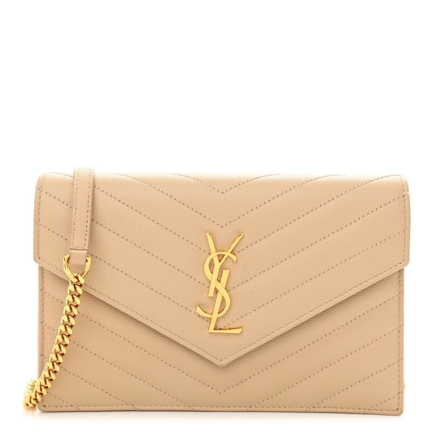 Grain De Poudre Matelasse Chevron Monogram Envelope Chain Wallet Nude Powder