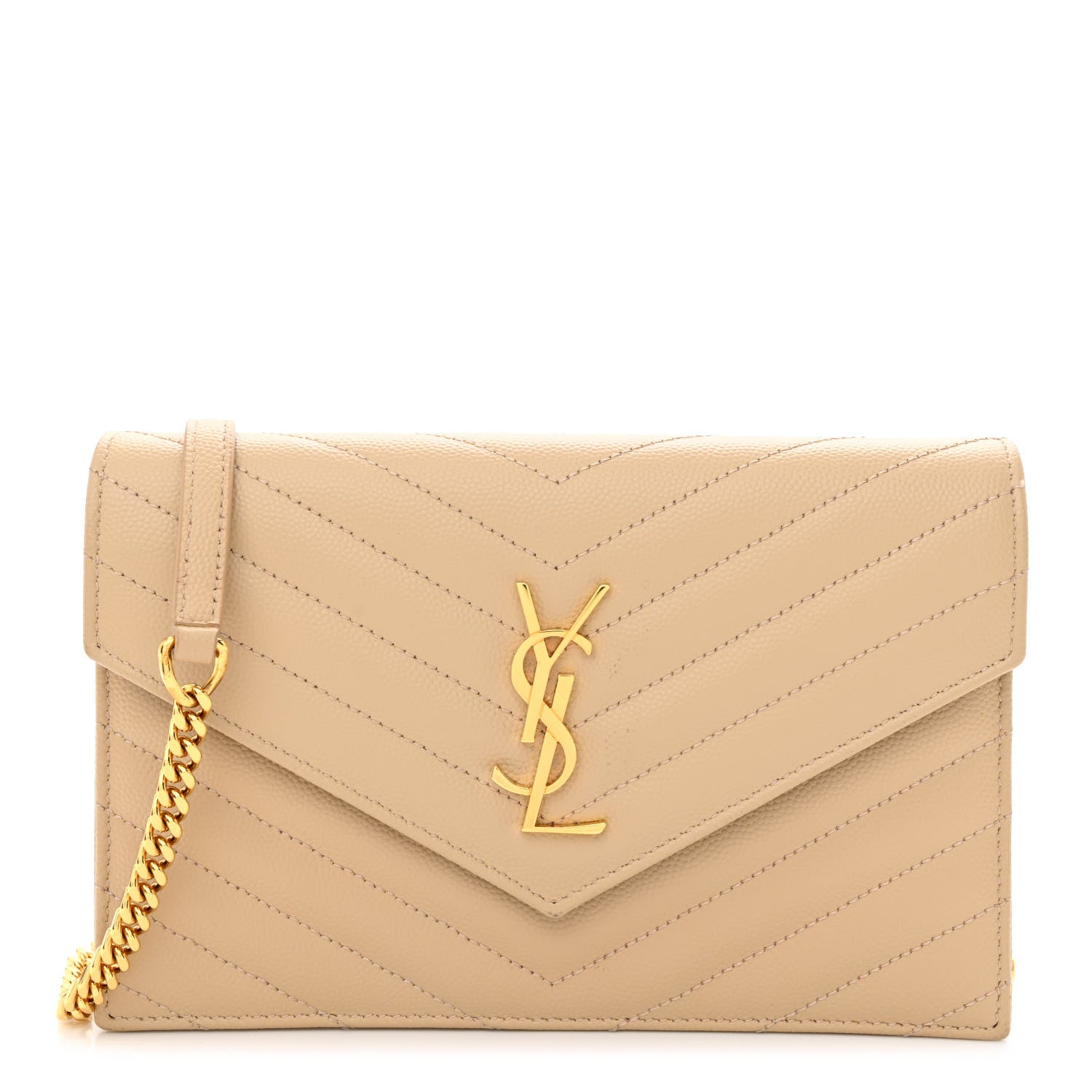 Saint Laurent Grain De Poudre Matelasse Chevron Monogram Envelope Chain Wallet Nude Powder 1 of 10