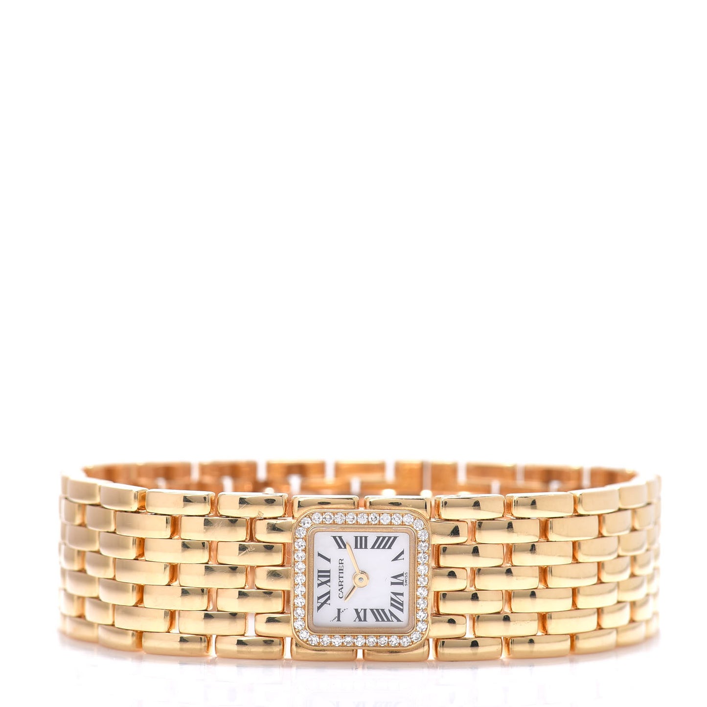 18K Yellow Gold Diamond Mother of Pearl 21mm Panthere Ruban Quartz Watch