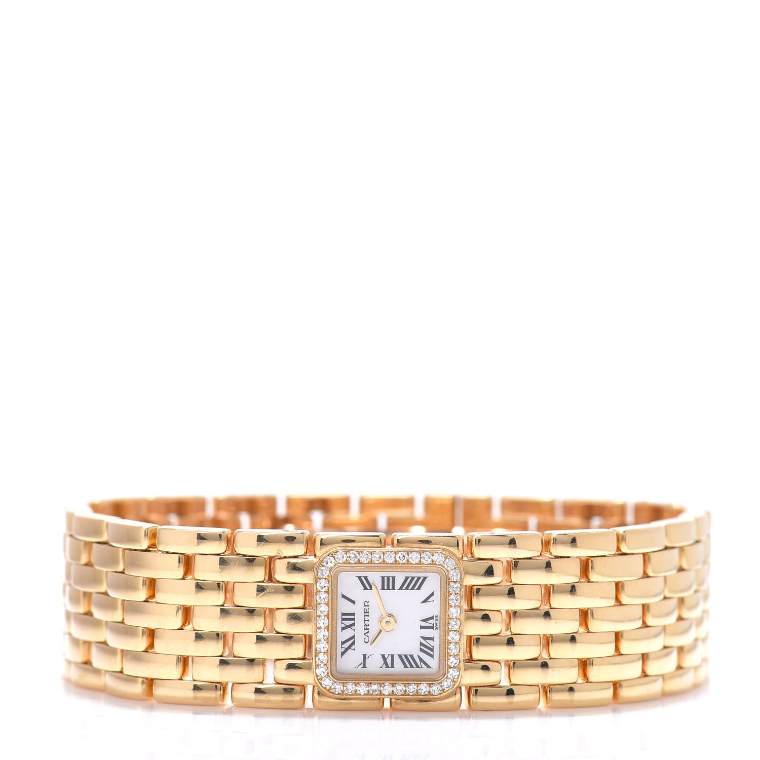 Cartier 18K Yellow Gold Diamond Mother of Pearl 21mm Panthere Ruban Quartz Watch 2 of 5
