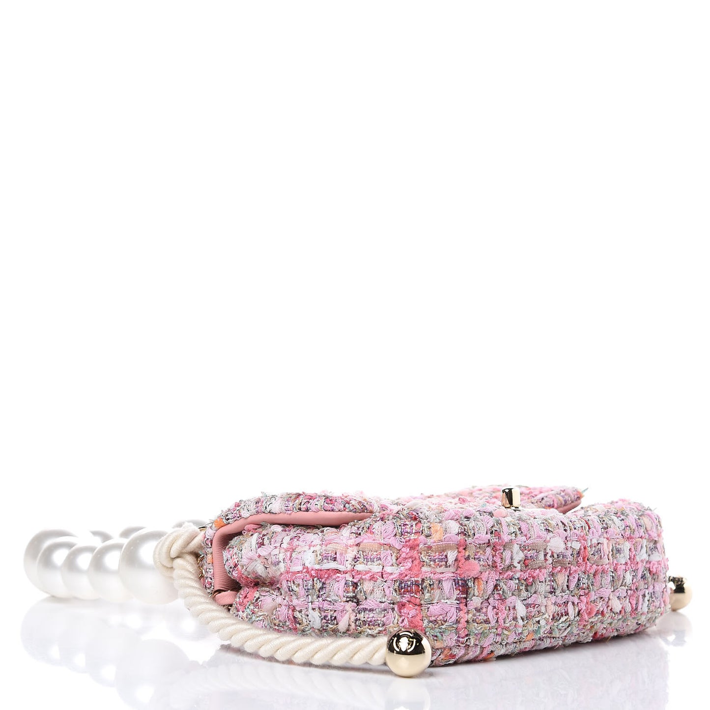 Tweed Mini Pearl Handle Flap Pink Beige Orange Ecru