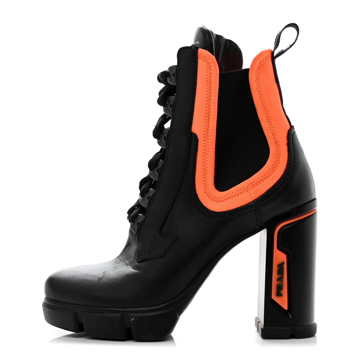 Vitello Montana Neoprene Lace Up Chelsea 110mm Ankle Boots 36 Black Arancio