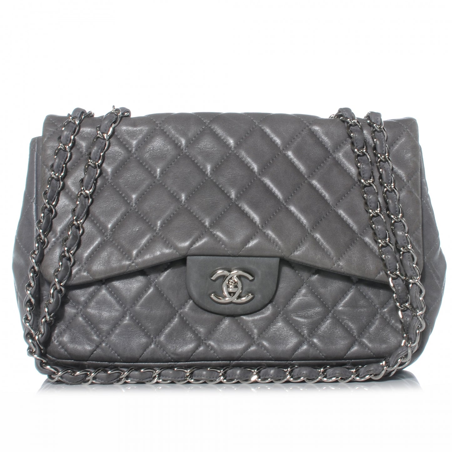 Lambskin Jumbo Single Flap Grey