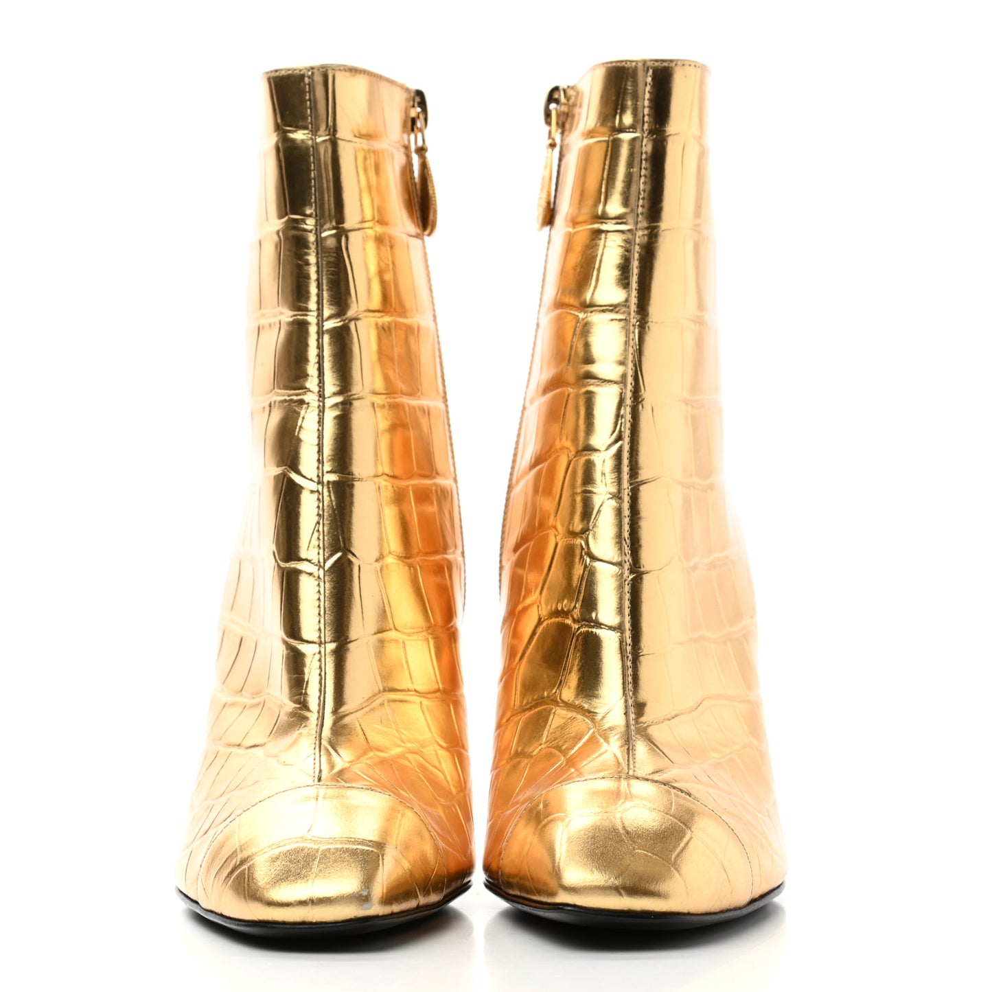 Calfskin Crocodile Embossed Cap Toe Ankle Boots 37 Gold