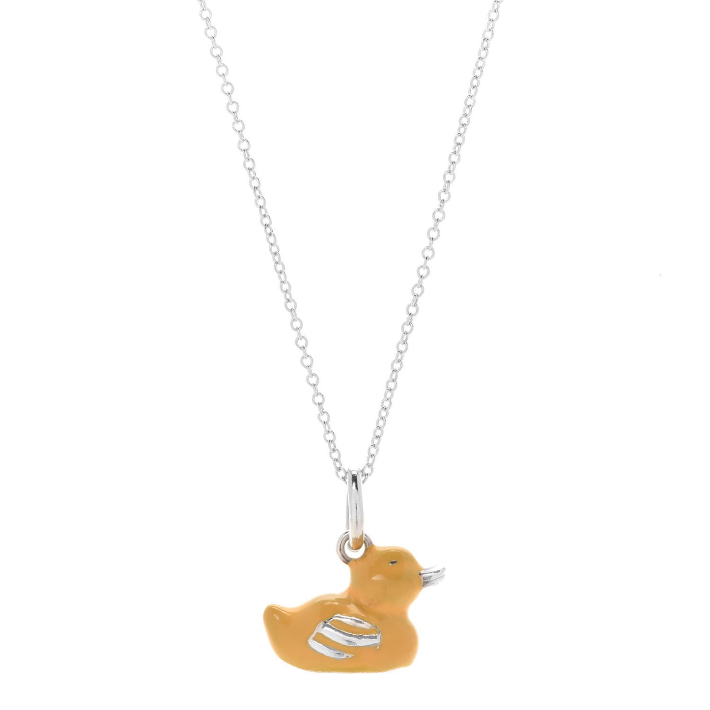 Sterling Silver Enamel Duck Charm Pendant Necklace Yellow