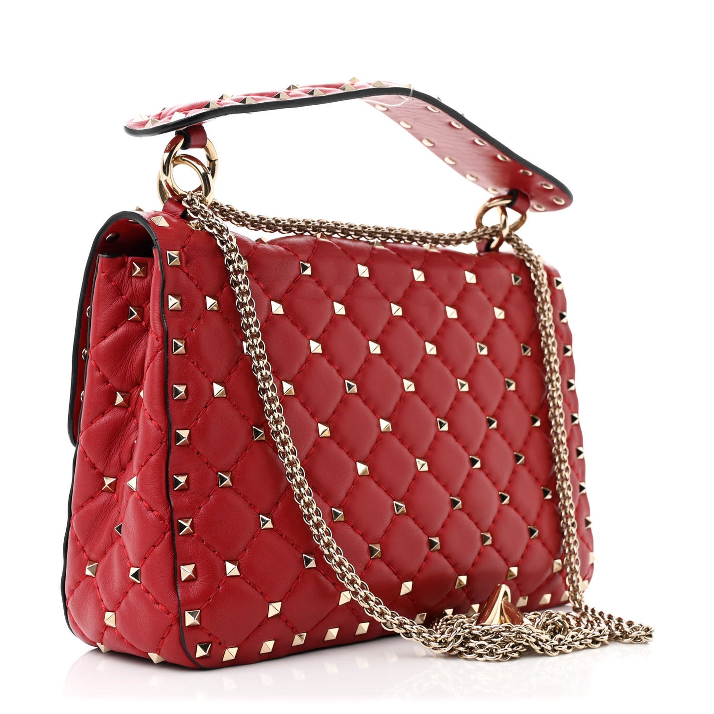 Lambskin Medium Rockstud Spike Shoulder Bag Red