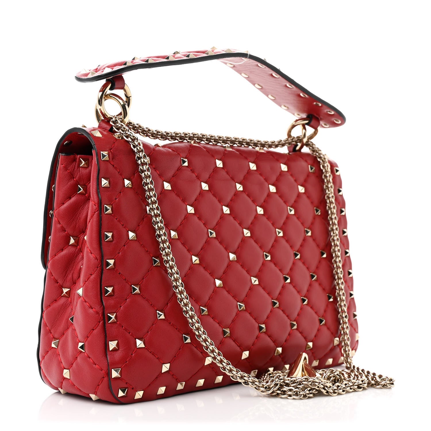 Valentino Garavani Lambskin Medium Rockstud Spike Shoulder Bag Red 3 of 10