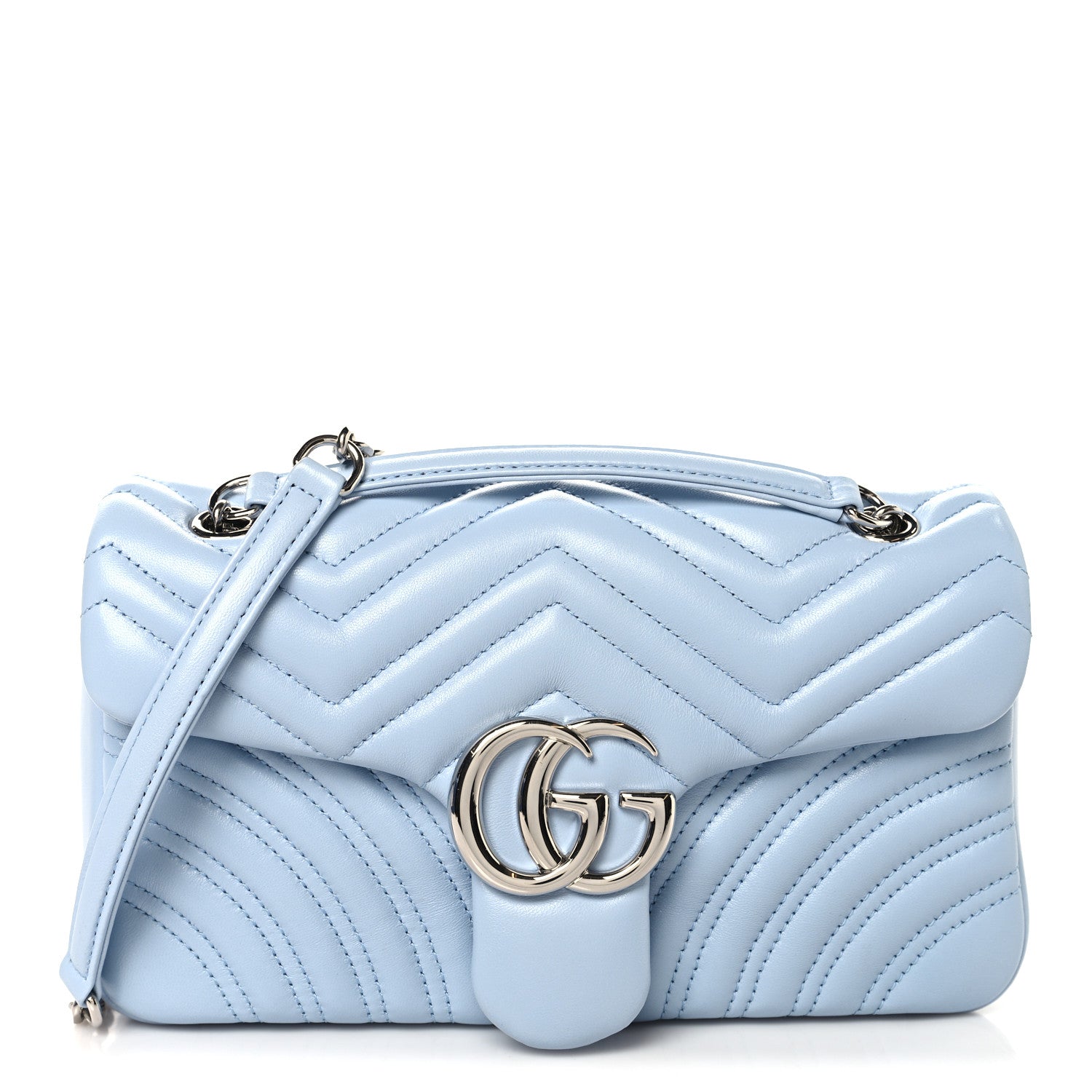 Gucci Lambskin Matelasse Medium GG Marmont Shoulder Bag Porcelain Light Blue 1 of 10