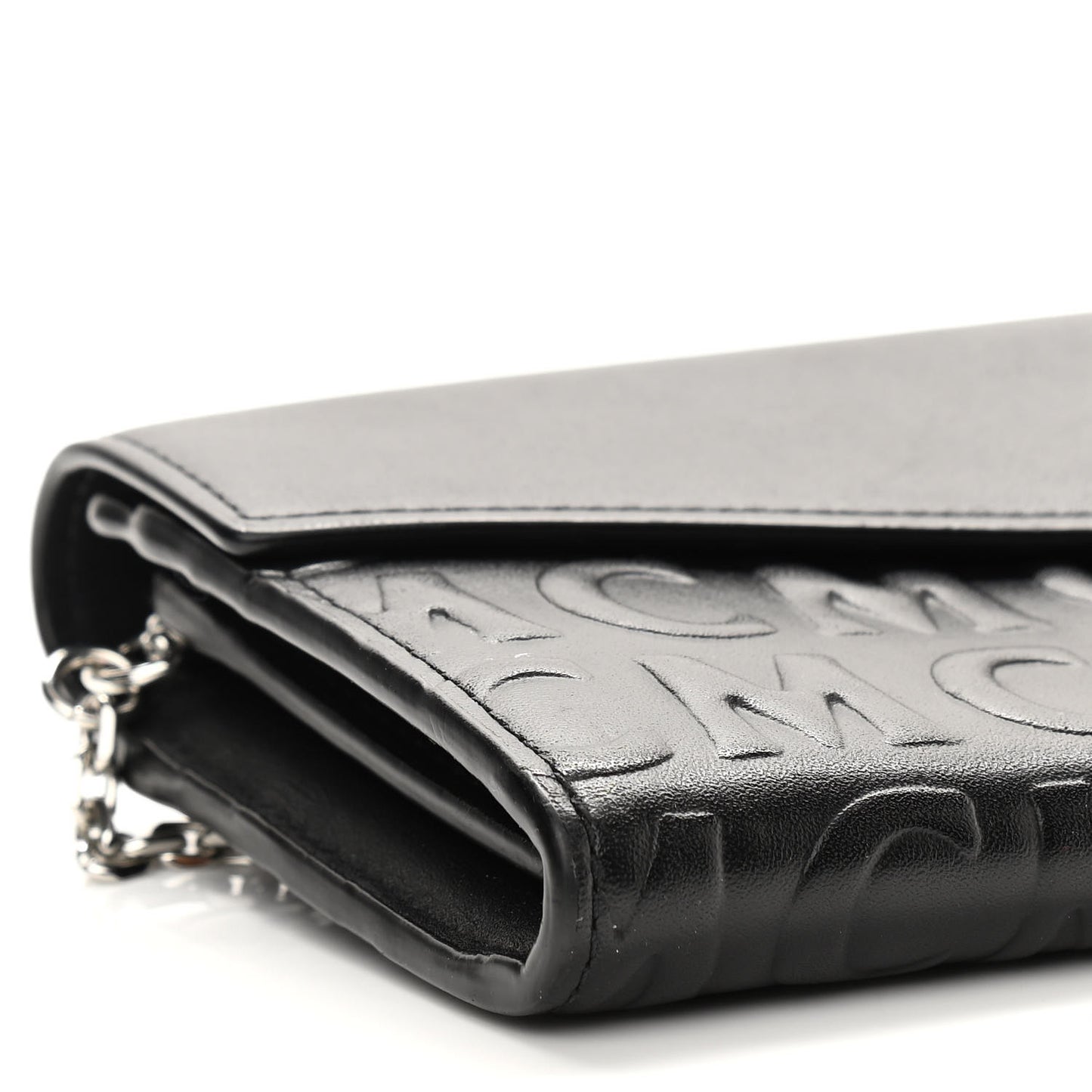 Calfskin Logo Embossed Large Patricia Wallet On Chain Black