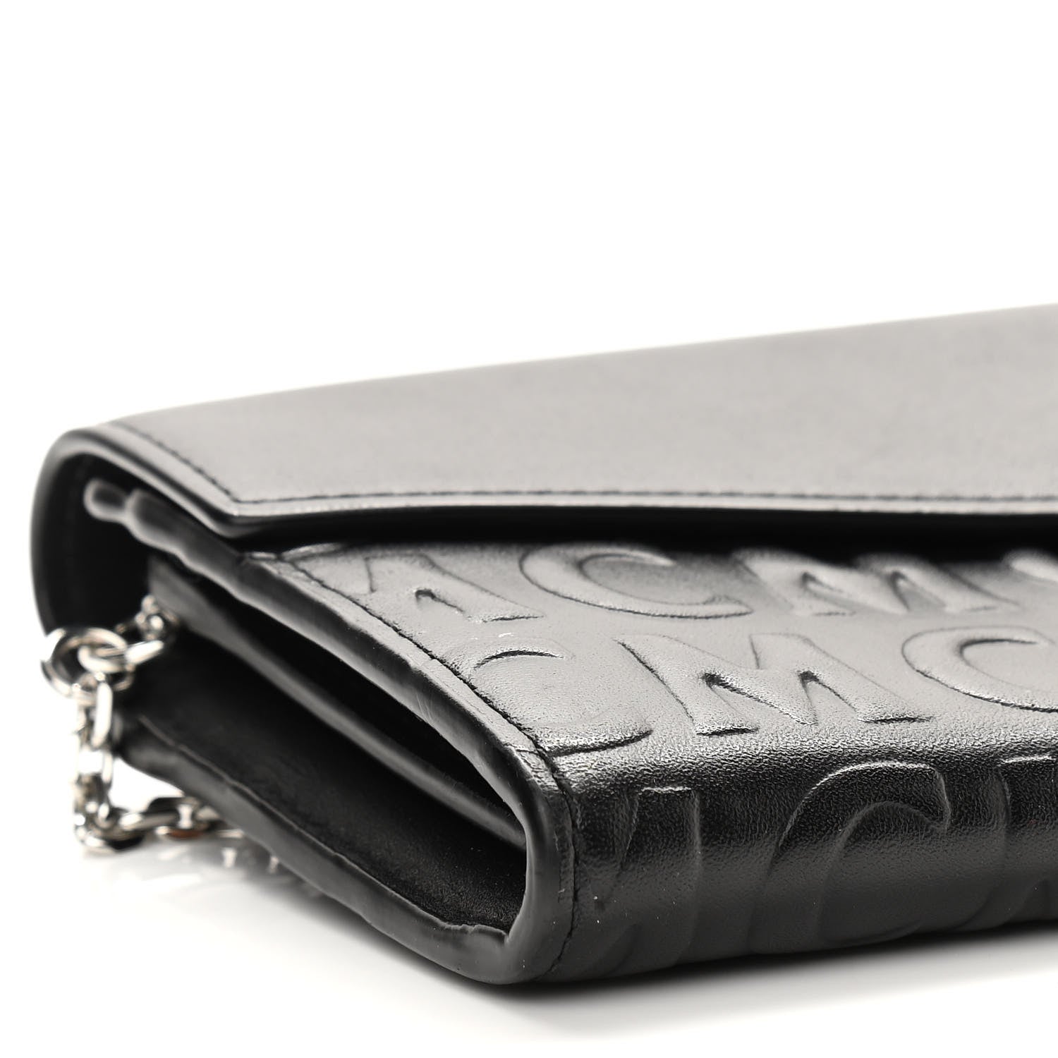 MCM Calfskin Logo Embossed Large Patricia Wallet On Chain Black 7 of 8