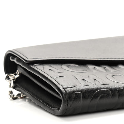 MCM Calfskin Logo Embossed Large Patricia Wallet On Chain Black 7 of 8