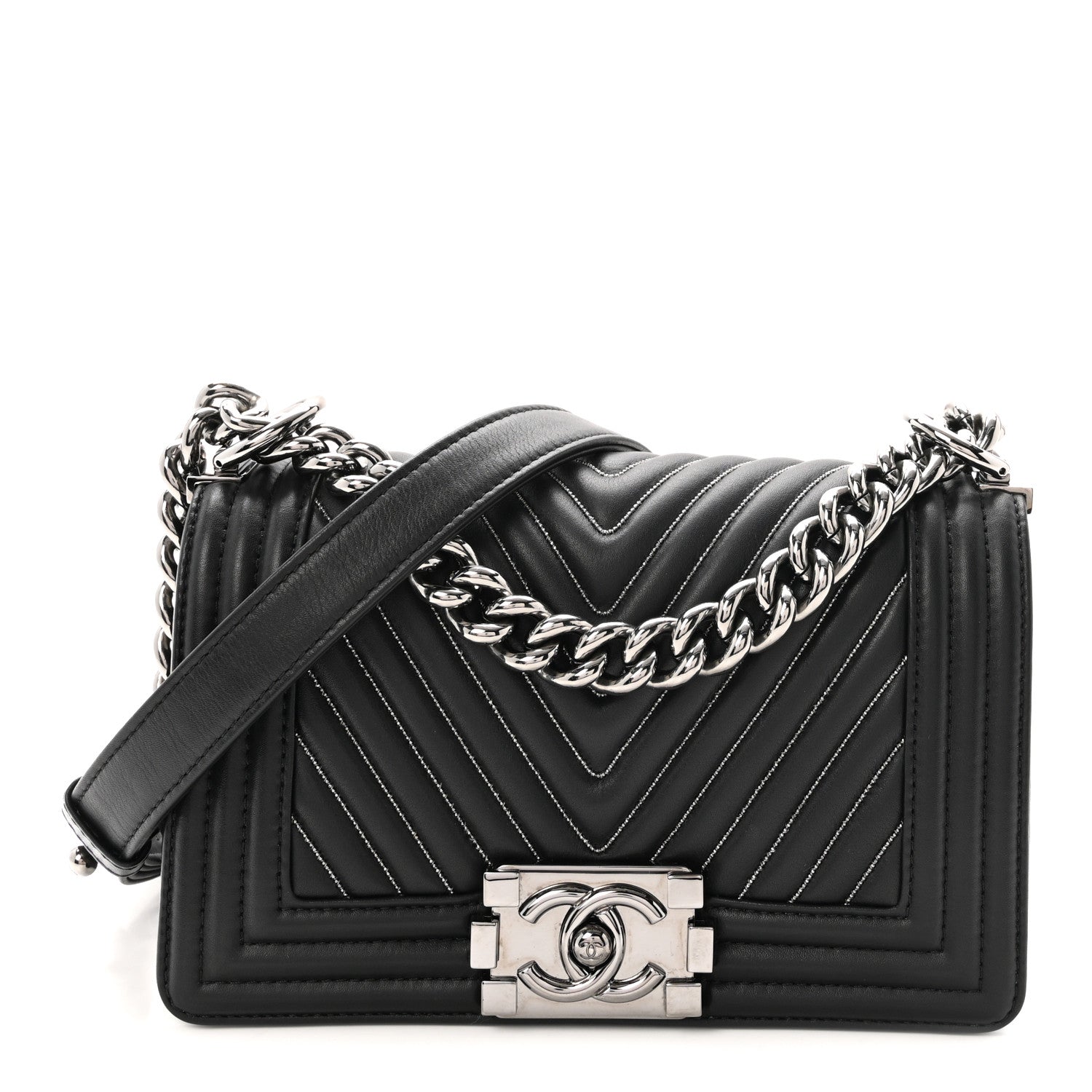 Chanel Calfskin Chain Chevron Small Boy Flap Black 1 of 10