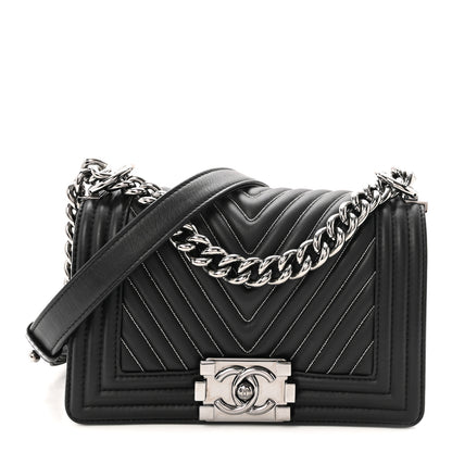 Chanel Calfskin Chain Chevron Small Boy Flap Black 1 of 10