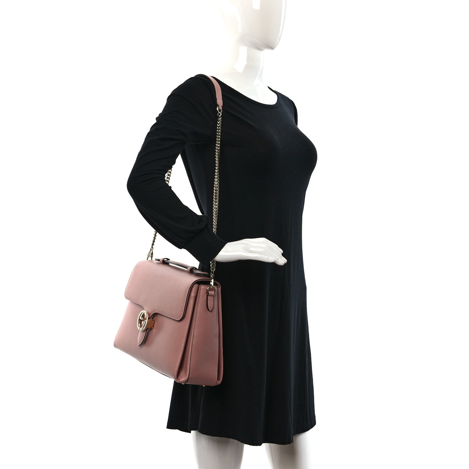 Gucci Dollar Calfskin Medium Interlocking G Top Handle Shoulder Bag Soft Pink 3 of 9
