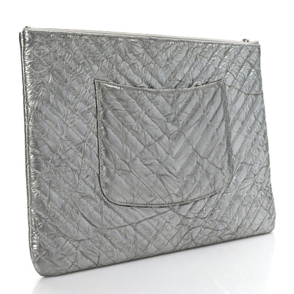 Chanel Metallic Crumpled Calfskin Chevron Quilted Large Cosmetic Case Silver 3 of 9