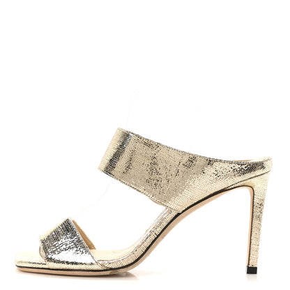 Jimmy Choo Metallic Calfskin Hira 85 Sandals 38.5 Gold 1 of 8